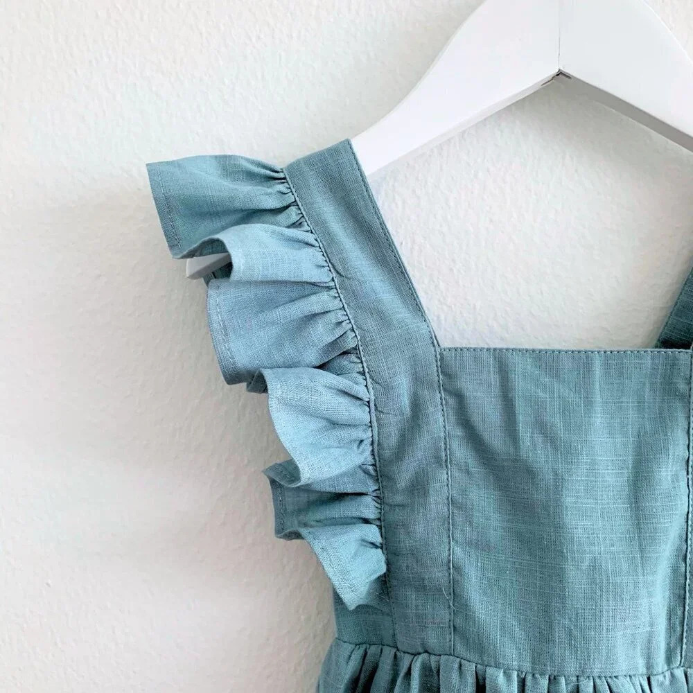 NWT Girls Linen Dress Adorable Bohemian Spring & Summer Cute Boutique Blue 2T - Picture 3 of 3